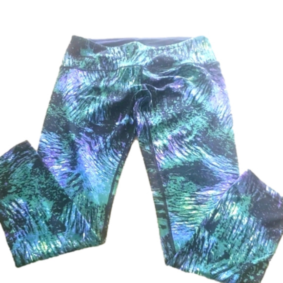 Tuff Athletics Leggings Green & black abstract patterns Small new - Picture 1 of 7